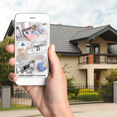 Austin vivint phone display of cctv live feed in front of a house